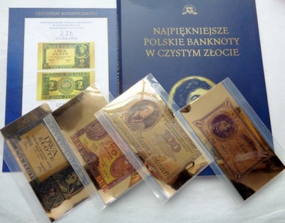 Kolekcja : Najpiękniejsze Polskie Banknoty w Czystym Złocie - zestaw 4 szt.