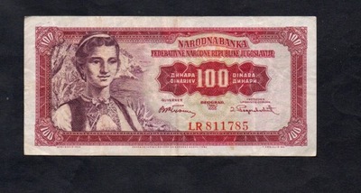 BANKNOT JUGOSŁAWIA -- 100 DINARÓW -- 1955 rok