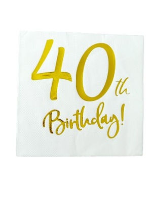 SERWETKI urodzinowe biało złote na 40 urodziny