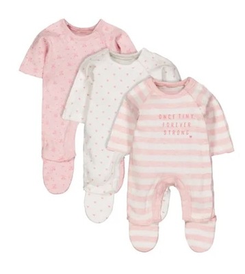 MOTHERCARE 3 PAK Pajacyk wcześniak Śpiochy pajacyki 1,4 kg / ok 40-44 cm