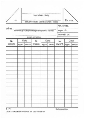 Karta czytelnika Typograf