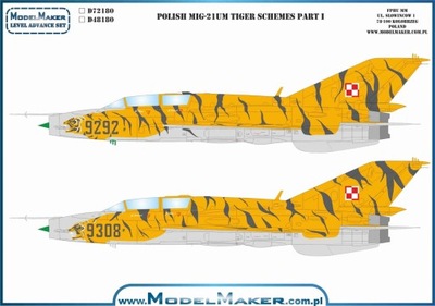 ModelMaker Decals D72180 1/72 Polish MiG-21UM Tiger Schemes Part I