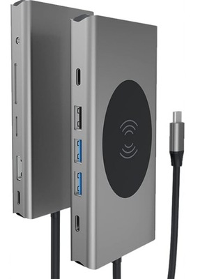 HUB USB C 13W1 HDMI VGA ETHERNET ŁADOWANIE INDUKCYJNE 100WPD USB3.0