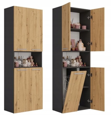 Słupek Łazienkowy z Koszem 60 cm Dąb Artisan Antracyt
