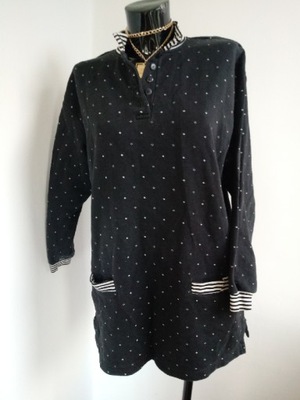 Czarna vintage bluza w kropki groszki tunika długa