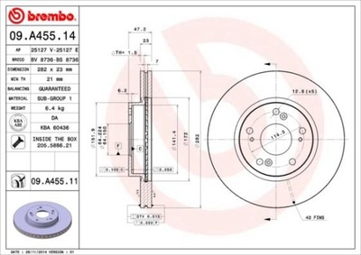 BREMBO 09.A455.14 ДИСК ТОРМОЗНОЙ (1 ШТУКА)