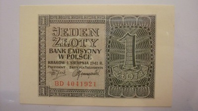 Banknot 1 zł 1941 - seria BD stan 1-