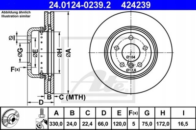 ДИСК ГАЛЬМІВНИЙ BMW 5 F10 10- ПЕРЕД (330X24MM) ATE ATE24.0124-0239