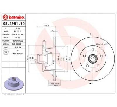 BREMBO DISKU STABDŽIŲ 278X13 P VW TRANSPORTER 