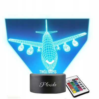 Lampka Nocna LED 3D Led Samolot Boeing Grawer Imię
