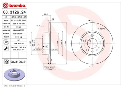 DISCOS DE FRENADO PARTE TRASERA BREMBO 08.3126.21 08312621  