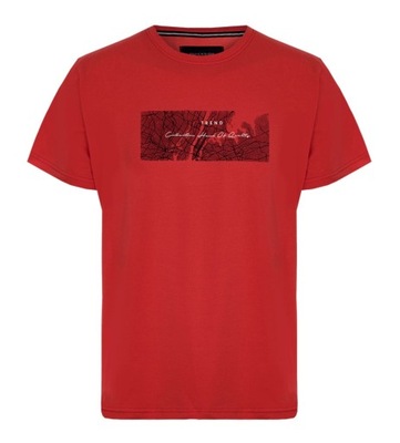Czerwony Męski T-shirt z nadrukiem U-neck XL