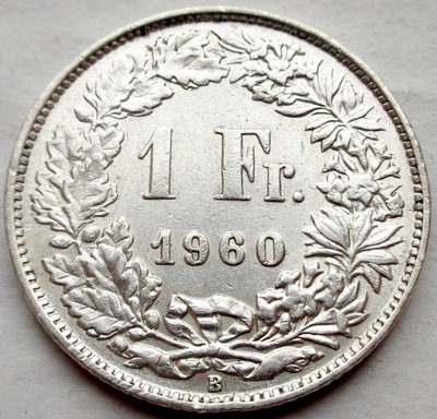 Szwajcaria - 1 frank - 1960 - stojąca Helvetia - srebro