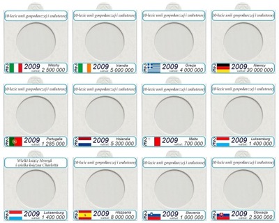 Komplet 32 holderów na monety 2 euro 2009 + opisy