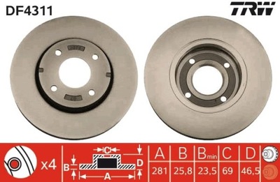 DISCO DE FRENADO MITSUBISHI PARTE DELANTERA COLT 1,5 05-12 DF4311  