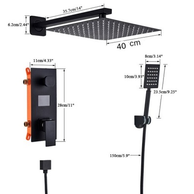 Zestaw prysznicowy podtynkowy czarny 40cm ze stali