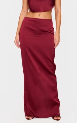 BORDOWA SATYNOWA SPÓDNICA MAXI ROZCIĘCIE Z TYŁU GŁADKA PRETTYLITTLETHING 34