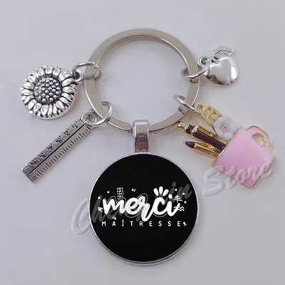 FASHION MERCI MAITRESSE FRENCH WORD, GIFT GLASS KEYCHAIN JEWELRY PARA  