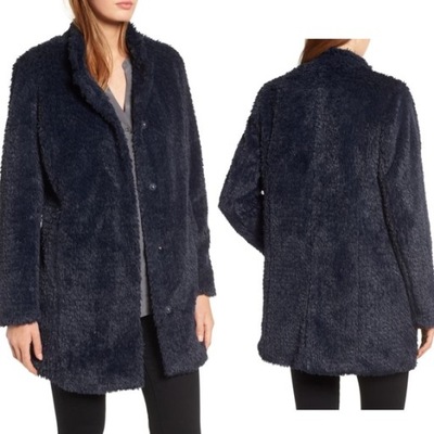 KENNETH COLE teddy faux fur miś granat futerko S oversize