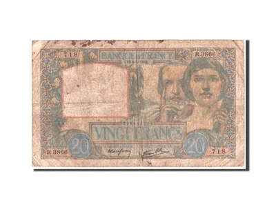 Banknot, Francja, 20 Francs, Science et Travail, 1