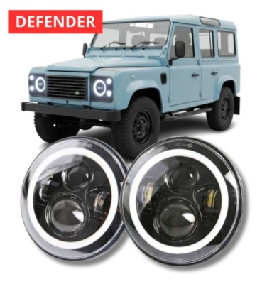 Land rover defender лампи led 7'' кільця angel halo eyes денні drl комплект фото №1