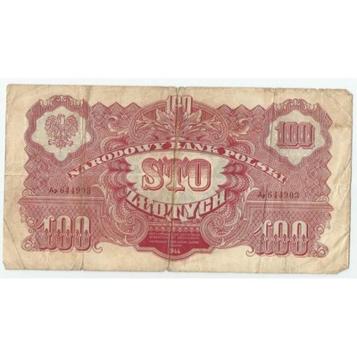 100 zł 1944, seria Ap 644903, stan 4, "obowiązkowe"