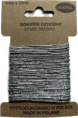 Sznurek ozdobny metalizowany stare srebro 10mb