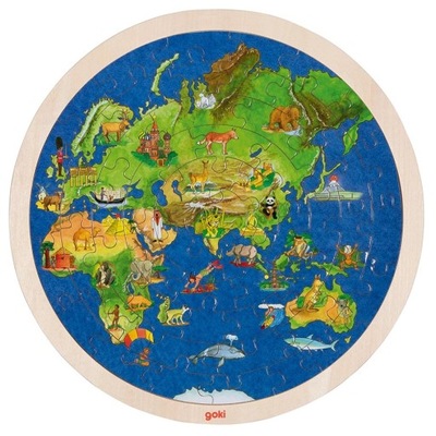 Puzzle Mapa świata Drewniane Dwustronna Układanka Kula ziemska Goki