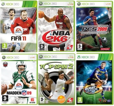 Zestaw Gier Sportowych FIFA / NBA / PES / MADDEN XBOX 360 6-GIER