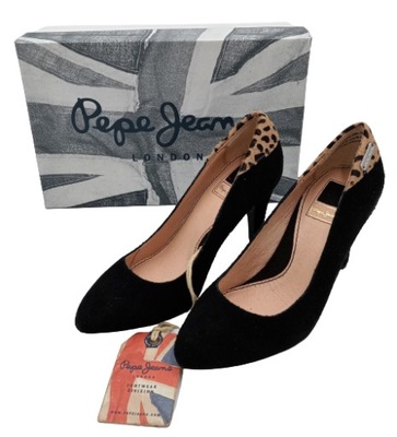 Skórzane Szpilki Czółenka Pepe Jeans London czarne r. 37