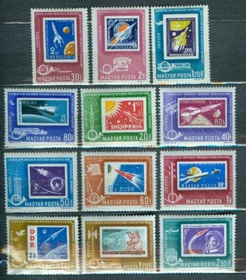 WĘGRY ** Kosmos na znaczkach, w tym znaczek polski Mi 1907-18
