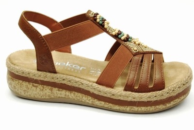 RIEKER V0921 SANDAŁY na platformie Brązowe ESPADRYLE gumki r 38