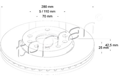 TOPRAN ДИСКИ ТОРМОЗНЫЕ ТОРМОЗНЫЕ 2 ШТУКИ. ПЕРЕДНЯЯ OPEL ASTRA G 98- ZAFIRA 1.6