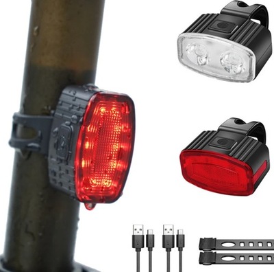 LAMPKA ROWEROWA PRZÓD + TYŁ OŚWIETLENIE ROWEROWE LATARKA LED ŚWIATŁO USB-C