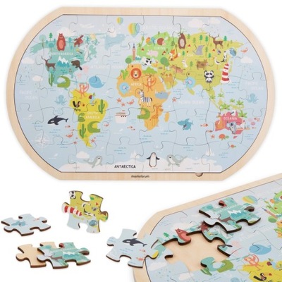 Drewniane puzzle Mapa świata Gra Edukacyjna