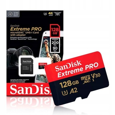 Karta SanDisk micro SD 128GB EXTREME PRO 200MB/s 4K SDXC U3 Z ADAPTEREM