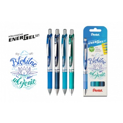 Pentel Pióro kulkowe Energel BL77 4 kol. błękitne