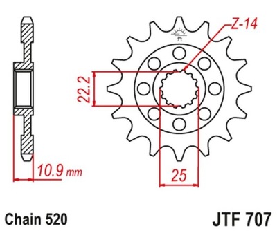 JT ЗУБЧАТКА ПЕРЕДНЯЯ 2145 14 APRILIA 450/550 RXV-SXV 06-12 214514JT ŁAŃC.520