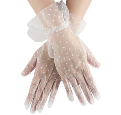 Rękawiczki Koronkowe Ślubne Wieczorowe Eleganckie Tiul Białe