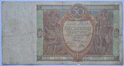 Banknot II RP 50 zł 1929 rok SERIA: B.Ł. - RZADSZA SERIA