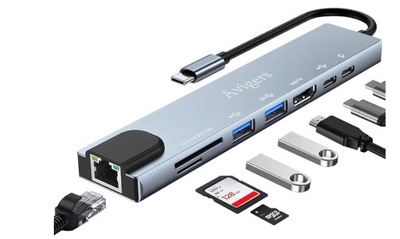Hub USB C, 8 w 1 USB C, adapter multiportowy z 100 W PD