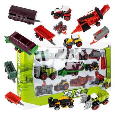 DUŻY ZESTAW MASZYN POJAZDÓW ROLNICZYCH DLA DZIECI DWA TRAKTORY CIĄGNIK PŁUG