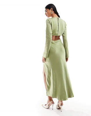 Asos Design NG3 vfk maxi saténové šaty výstrih dlhý rukáv L