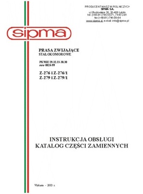 SIPMA Z-276...Z-279\/1 instrukcja\/katalog (2003) фото