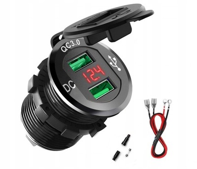 DISPOSITIVO DE CARGA MOTOCICLETA 2 PIEZAS USB QC3.0 VOLTÍMETRO 3A C  