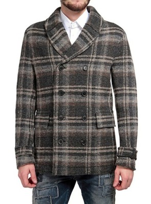 WOOLRICH for ESPRIT NEW CHECKERED NAVY PEACOAT