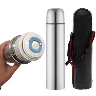 TERMOS 500 ML STALOWY W POKROWCU BIDON BUTELKA NA NAPOJE GORĄCE ZIMNE