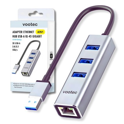 Adapter USB 3.0 do Ethernet RJ45 + 3x USB 3.0 Gigabit LAN 1000 Mbps Windows