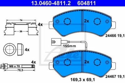 ATE 13.0460-4811.2 ZAPATAS DE FRENADO PARTE DELANTERA FIAT DUCATO 06- CARGA 1600KG  