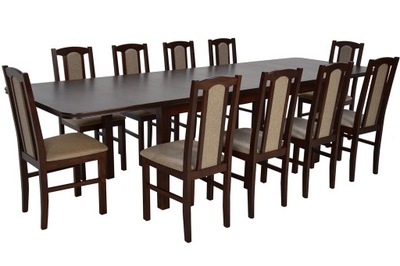 DUŻY ZESTAW Stół 3m plus 10 krzeseł DREWNIANE